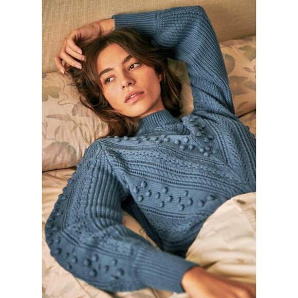 EUC Sézane Solal Wool Blend Pointelle Dot Stitch Sweater Vintage Blue XL - Picture 1 of 7